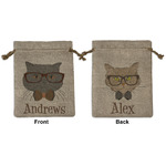 Hipster Cats Medium Burlap Gift Bag - Front & Back (Personalized)