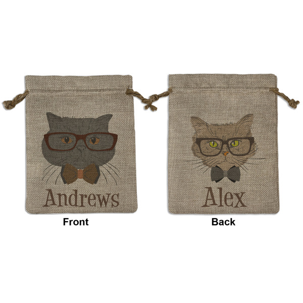 Custom Hipster Cats Medium Burlap Gift Bag - Front & Back (Personalized)