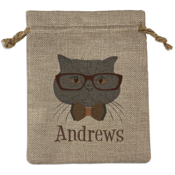 Custom Hipster Cats Medium Burlap Gift Bag - Front (Personalized)