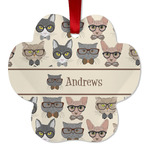 Hipster Cats Metal Paw Ornament - Double Sided w/ Name or Text