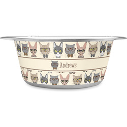 Hipster Cats Stainless Steel Dog Bowl - Large (Personalized)