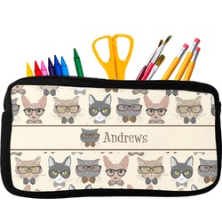 Hipster Cats Neoprene Pencil Case - Small w/ Name or Text