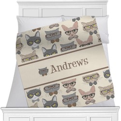 Hipster Cats Minky Blanket - Toddler / Throw - 60"x50" - Double Sided (Personalized)
