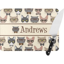 Hipster Cats Rectangular Glass Cutting Board - Large - 15.25"x11.25" w/ Name or Text
