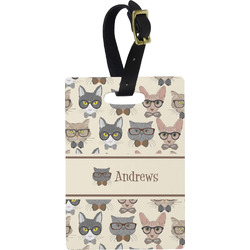 Hipster Cats Plastic Luggage Tag - Rectangular w/ Name or Text