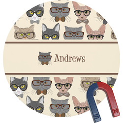 Hipster Cats Round Fridge Magnet (Personalized)