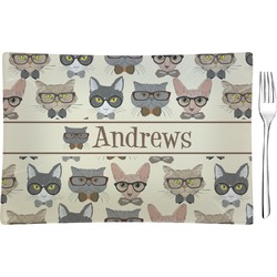 Hipster Cats Glass Rectangular Appetizer / Dessert Plate (Personalized)