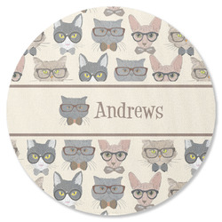 Hipster Cats Round Rubber Backed Coaster (Personalized)