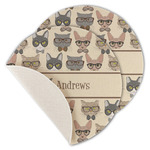 Hipster Cats Round Linen Placemat - Single Sided - Set of 4 (Personalized)