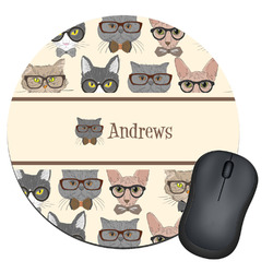Hipster Cats Round Mouse Pad (Personalized)