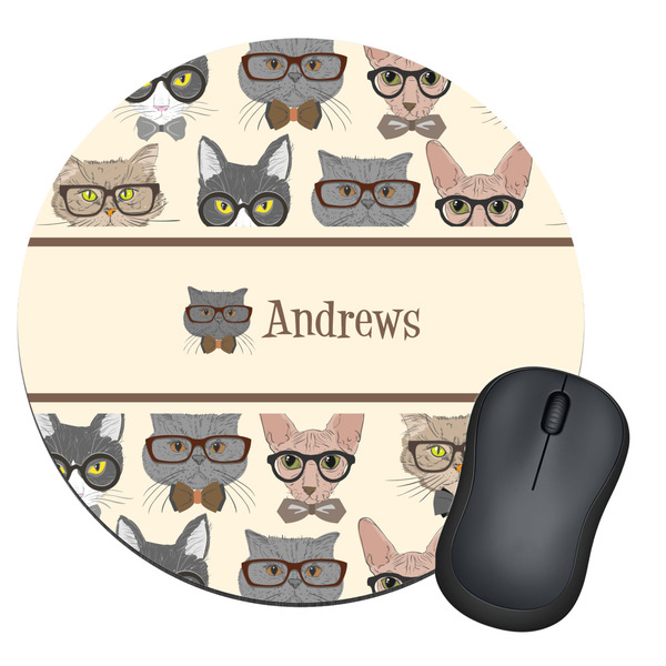 Custom Hipster Cats Round Mouse Pad (Personalized)