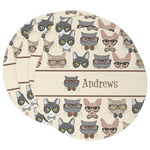 Hipster Cats Round Paper Coasters w/ Name or Text