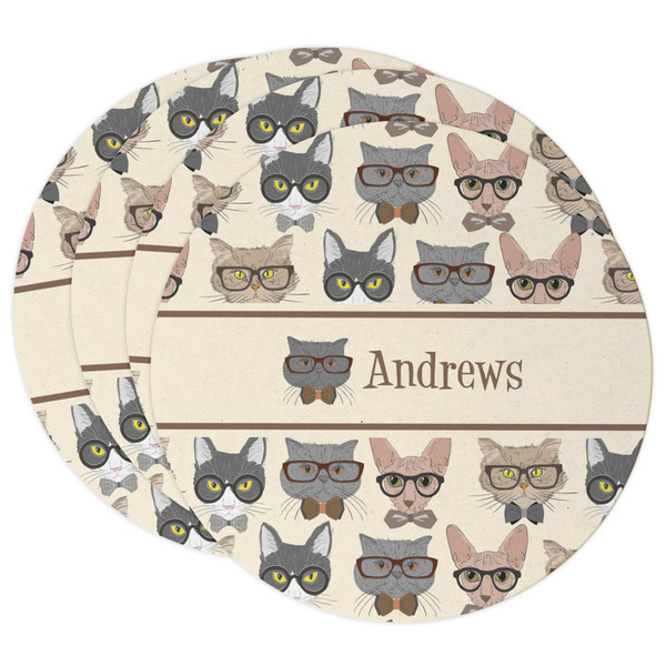 Custom Hipster Cats Round Paper Coasters w/ Name or Text