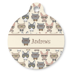 Hipster Cats Round Pet ID Tag - Large (Personalized)