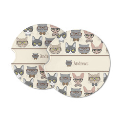 Hipster Cats Sandstone Car Coasters - Set of 2 (Personalized)