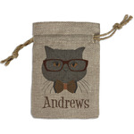 Hipster Cats Small Burlap Gift Bag - Front (Personalized)