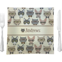 Hipster Cats 9.5" Glass Square Lunch / Dinner Plate- Single or Set of 4 (Personalized)