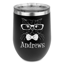 Hipster Cats Stemless Stainless Steel Wine Tumbler - Black - Single Sided (Personalized)