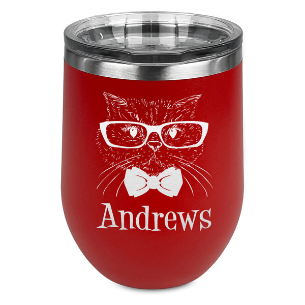 Custom Hipster Cats Stemless Stainless Steel Wine Tumbler - Red - Single Sided (Personalized)