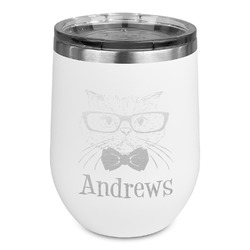 Hipster Cats Stemless Stainless Steel Wine Tumbler - White - Single Sided (Personalized)