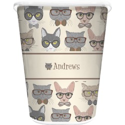 Hipster Cats Waste Basket - Double Sided (White) (Personalized)