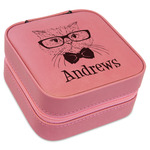 Hipster Cats Travel Jewelry Boxes - Pink Leather (Personalized)