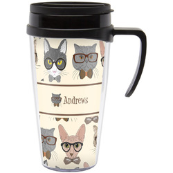 Hipster Cats Acrylic Travel Mug with Handle (Personalized)
