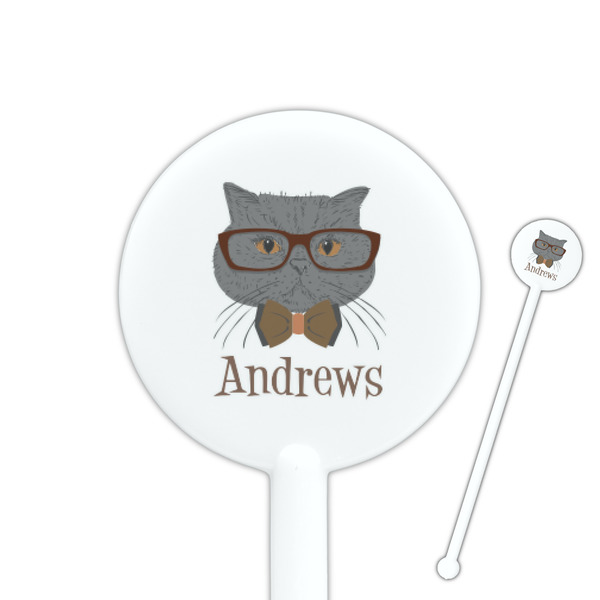 Custom Hipster Cats 5.5" Round Plastic Stir Sticks - White - Single Sided (Personalized)