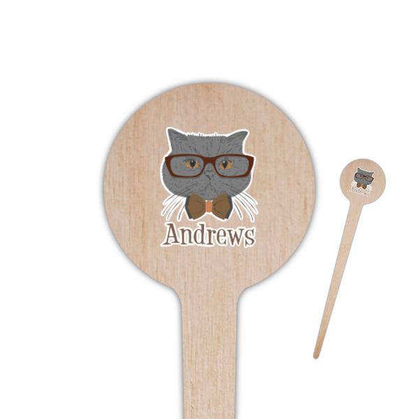 Custom Hipster Cats 4" Round Wooden Food Picks - Single Sided (Personalized)