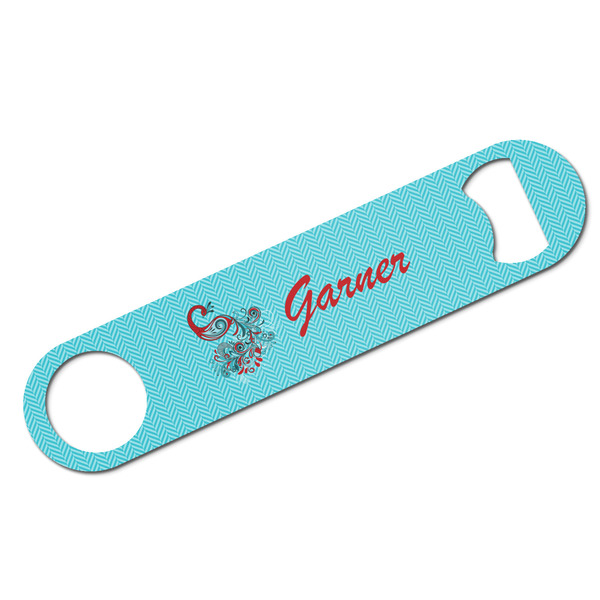 Custom Peacock Bar Bottle Opener - White w/ Name and Initial