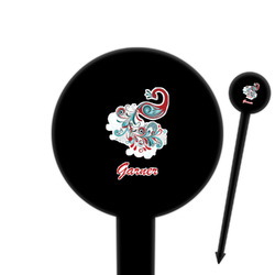 Peacock 6" Round Plastic Food Picks - Black - Double Sided (Personalized)