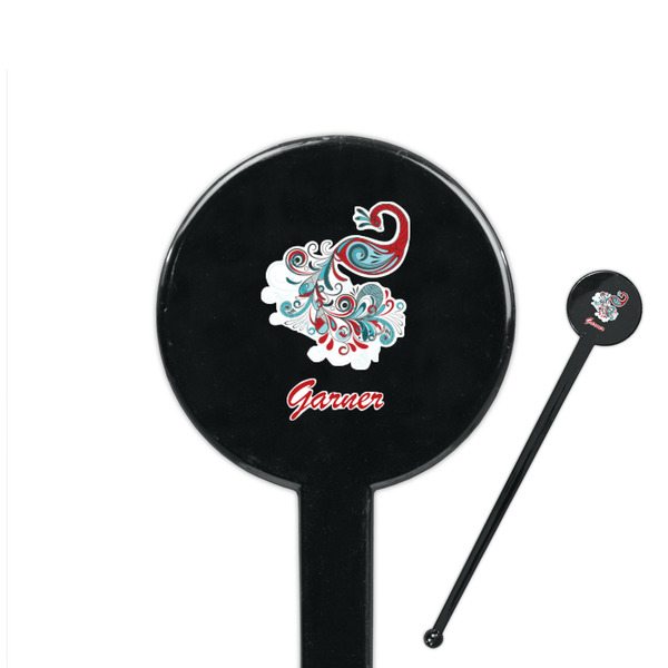 Custom Peacock 7" Round Plastic Stir Sticks - Black - Double Sided (Personalized)