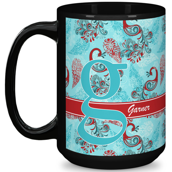 Custom Peacock 15 Oz Coffee Mug - Black (Personalized)