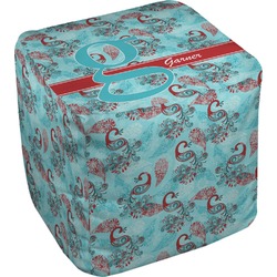 Peacock Cube Pouf Ottoman - 13" (Personalized)