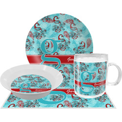 Peacock Dinner Set - Single 4 Pc Setting w/ Name and Initial