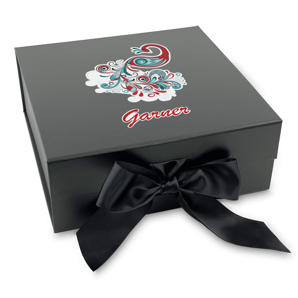 Custom Peacock Gift Box with Magnetic Lid - Black (Personalized)