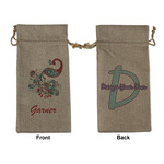 Peacock Large Burlap Gift Bag - Front & Back (Personalized)