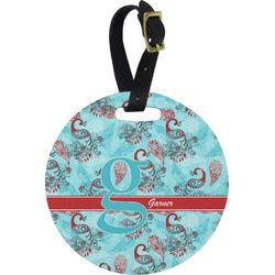 Peacock Plastic Luggage Tag - Round (Personalized)