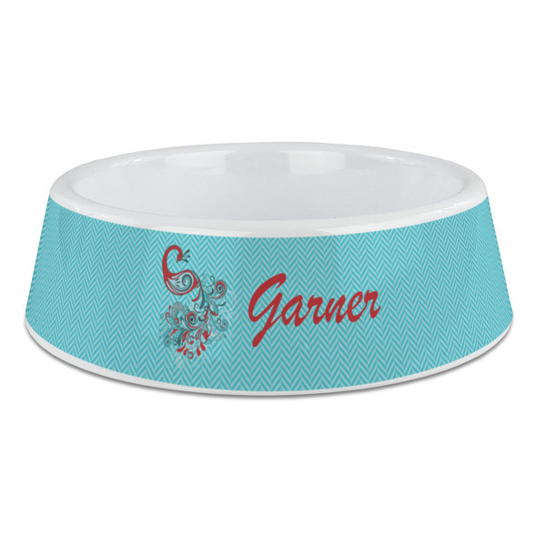 Custom Peacock Plastic Dog Bowl - Large (Personalized)