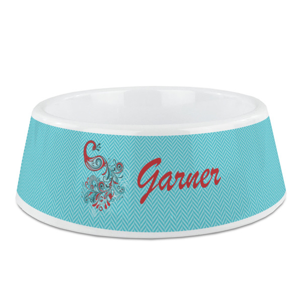 Custom Peacock Plastic Dog Bowl - Medium (Personalized)