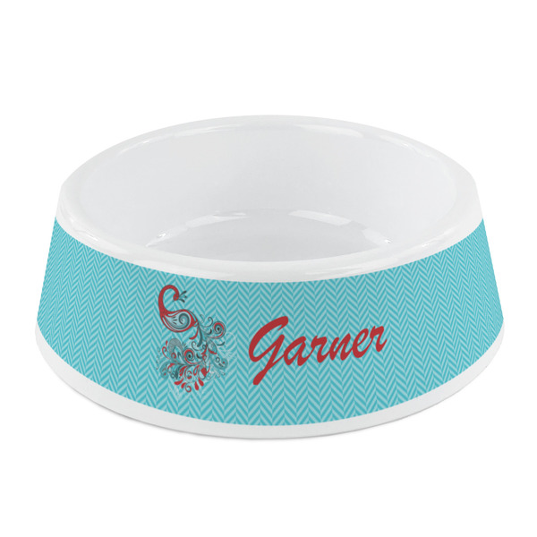 Custom Peacock Plastic Dog Bowl - Small (Personalized)