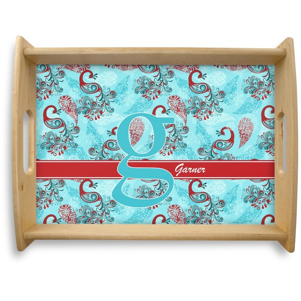 Custom Peacock Natural Wooden Tray - Large (Personalized)