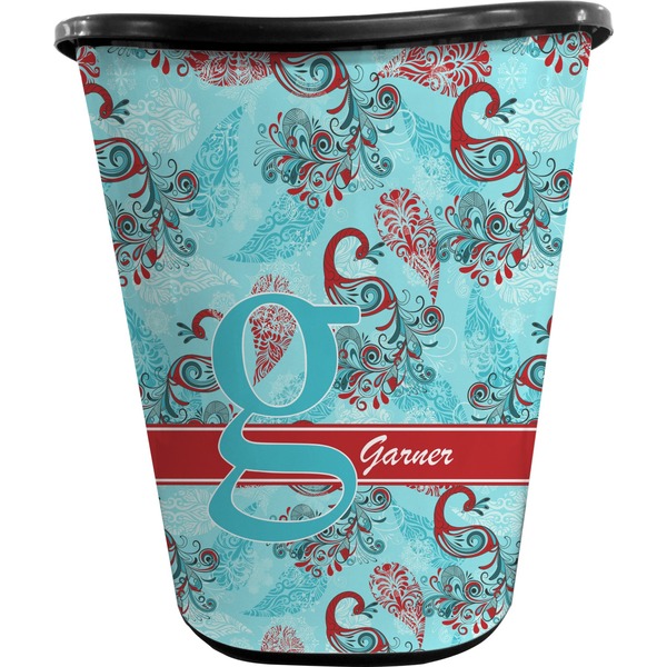 Custom Peacock Waste Basket - Double Sided (Black) (Personalized)