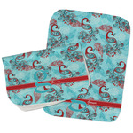 Peacock Burp Cloths - Fleece - Set of 2 w/ Name and Initial