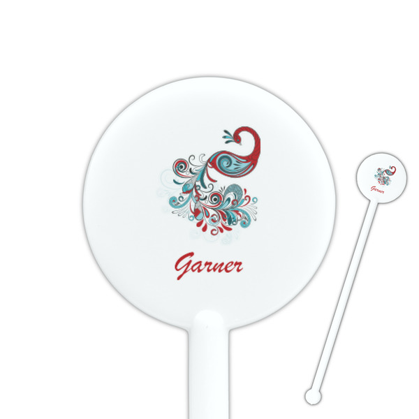 Custom Peacock 5.5" Round Plastic Stir Sticks - White - Single Sided (Personalized)