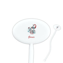 Peacock 7" Oval Plastic Stir Sticks - White - Double Sided (Personalized)