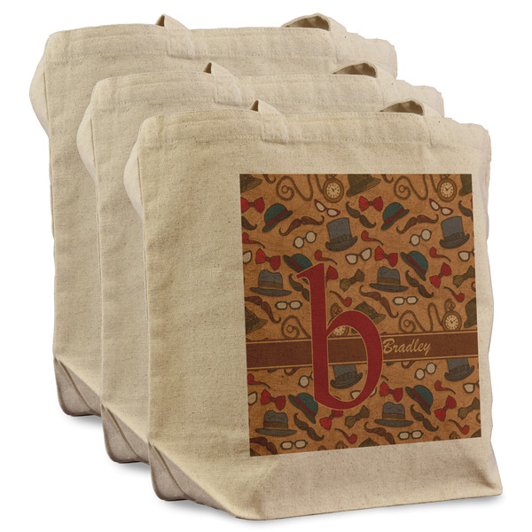 Custom Vintage Hipster Reusable Cotton Grocery Bags - Set of 3 (Personalized)