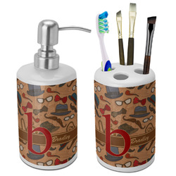 Vintage Hipster Ceramic Bathroom Accessories Set (Personalized)