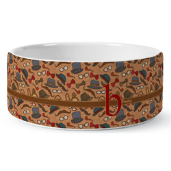 Vintage Hipster Ceramic Dog Bowl (Personalized)
