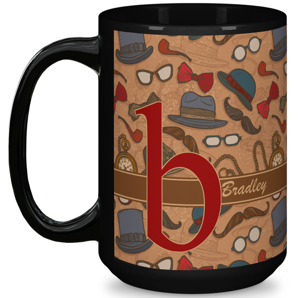 Custom Vintage Hipster 15 Oz Coffee Mug - Black (Personalized)